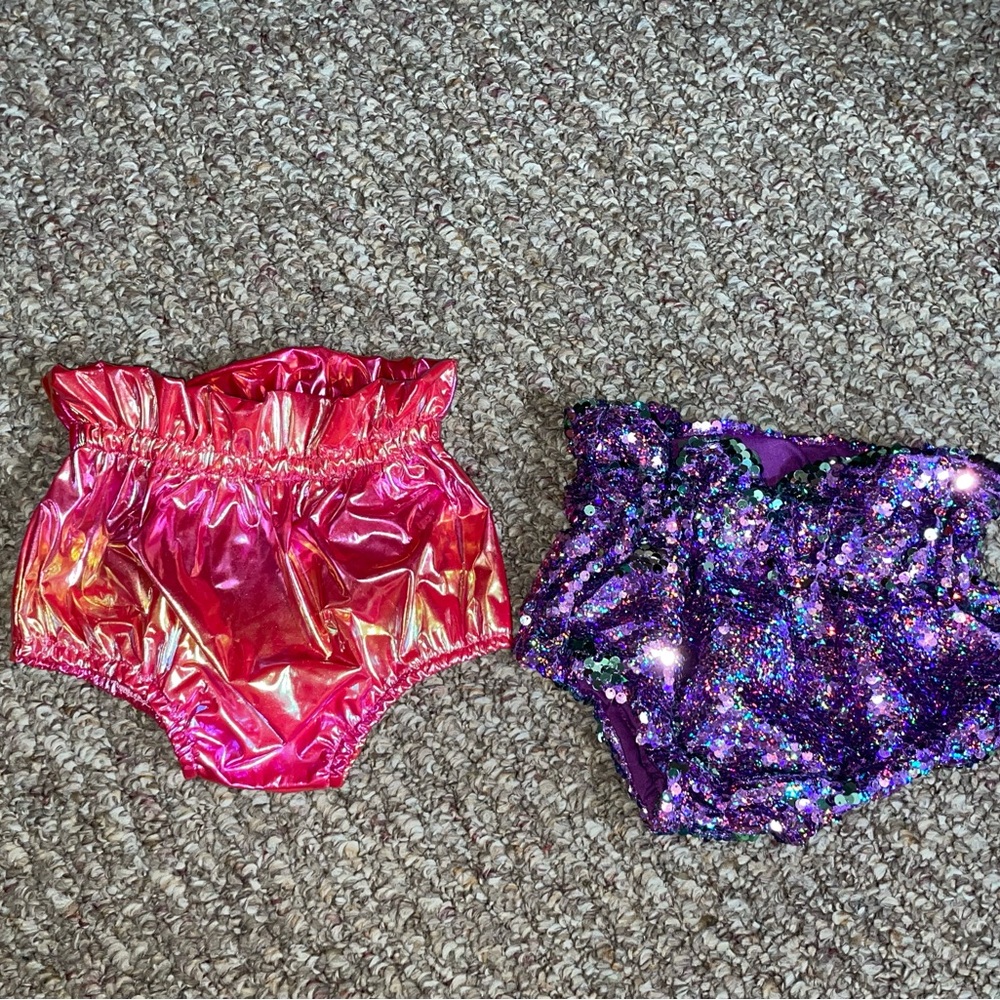 Leopardbaby Shimmering Pink and Purple sequins diaper covers side 6-12 Months